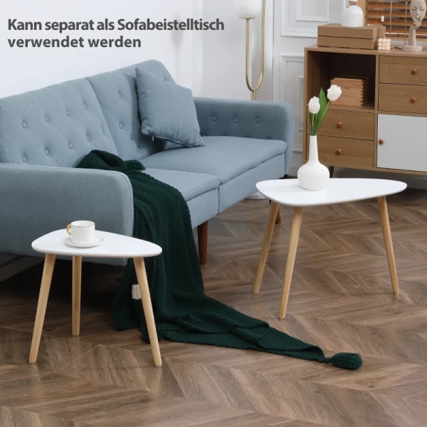  Set Van 2 Bijzettafels Scandinavisch Design 59,5 Cm X 39,5 Cm X 45 Cm MDF Grenen Hout Wit + Naturel 6