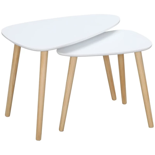 Set Van 2 Bijzettafels Scandinavisch Design 59,5 Cm X 39,5 Cm X 45 Cm MDF Grenen Hout Wit + Naturel 1