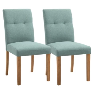  Set Van 2 Eetkamerstoelen Met Gestoffeerde Zitting Linnen Polyester Schuimrubber Hout Groen 50 X 62 X 96 Cm 1