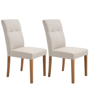  Set Van 2 Eetkamerstoelen Met Gewatteerde Zitting Linnen Polyester Stof Schuimrubber Hout Beige 50cm X 62cm X 96cm 1