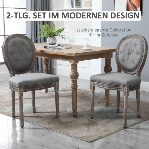  Set Van 2 Eetkamerstoelen, Stoelenset, Retro Woonkamerstoelen, Gestoffeerde Stoelen Met Hoes Van Ademend Linnen, Keukenstoelen Met Rugleuning, Eetkamerstoelen, Rubberhout, Grijs, 50 X 54,5 X 97 Cm 4