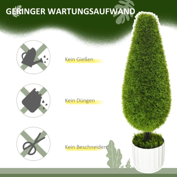  Set Van 2 Kunstplanten Inclusief Plantenbak En Kunstmos; Kunstmatige Cipres, Wit + Groen 6