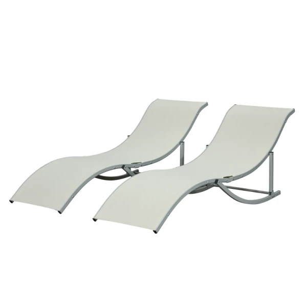  Set Van 2 Ligbedden, Tuinligstoelen, Stoffen Ligbedden, Ergonomische Aluminium Tekstlijn Beige 165 X 61 X 63 Cm 11