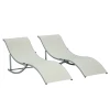  Set Van 2 Ligbedden, Tuinligstoelen, Stoffen Ligbedden, Ergonomische Aluminium Tekstlijn Beige 165 X 61 X 63 Cm 1