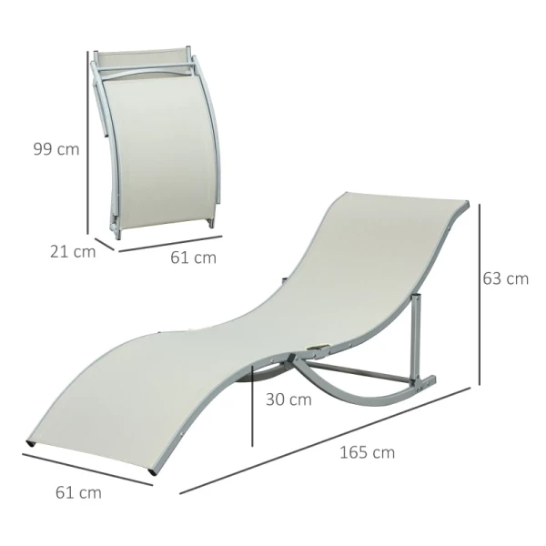  Set Van 2 Ligbedden, Tuinligstoelen, Stoffen Ligbedden, Ergonomische Aluminium Tekstlijn Beige 165 X 61 X 63 Cm 3