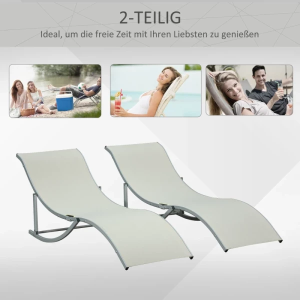  Set Van 2 Ligbedden, Tuinligstoelen, Stoffen Ligbedden, Ergonomische Aluminium Tekstlijn Beige 165 X 61 X 63 Cm 7