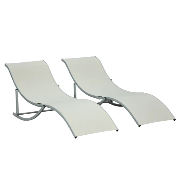 Set Van 2 Ligbedden, Tuinligstoelen, Stoffen Ligbedden, Ergonomische Aluminium Tekstlijn Beige 165 X 61 X 63 Cm 1