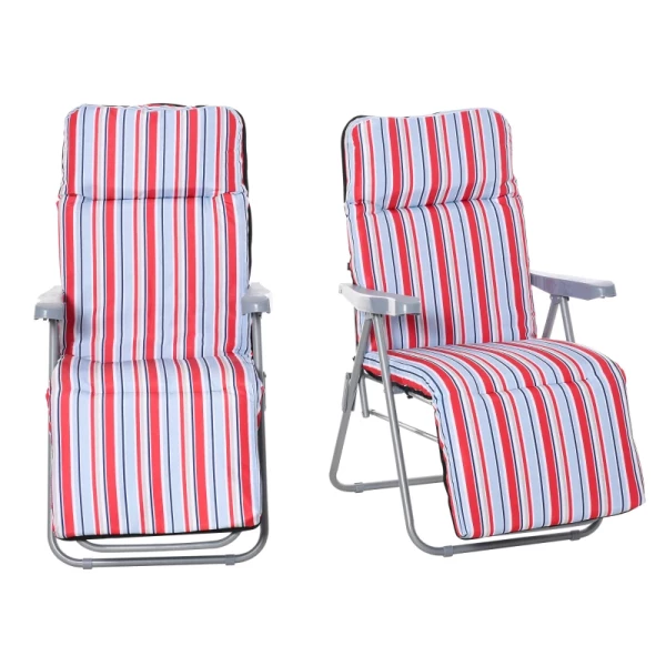  Set Van 2 Ligstoelen Met Kussens, Opvouwbaar, Ligstoel, 5 Niveaus Verstelbare Rugleuning, Tuinligstoel, Tuinmeubelset, Staal, Polyester, Rood, 60 X 75 X 65-102 Cm 11