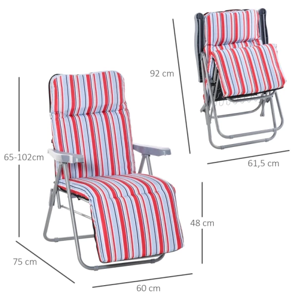  Set Van 2 Ligstoelen Met Kussens, Opvouwbaar, Ligstoel, 5 Niveaus Verstelbare Rugleuning, Tuinligstoel, Tuinmeubelset, Staal, Polyester, Rood, 60 X 75 X 65-102 Cm 3