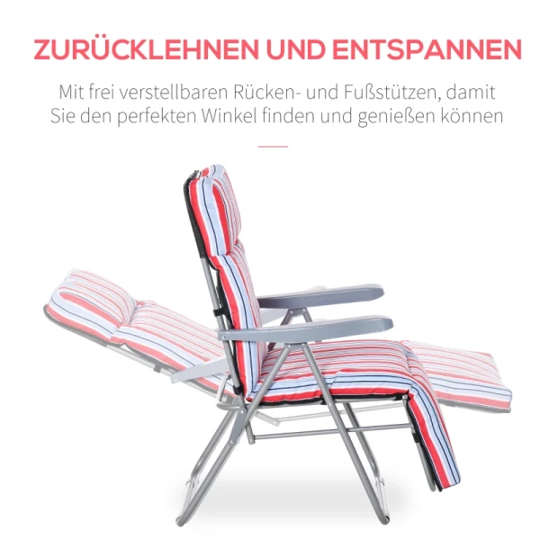  Set Van 2 Ligstoelen Met Kussens, Opvouwbaar, Ligstoel, 5 Niveaus Verstelbare Rugleuning, Tuinligstoel, Tuinmeubelset, Staal, Polyester, Rood, 60 X 75 X 65-102 Cm 4