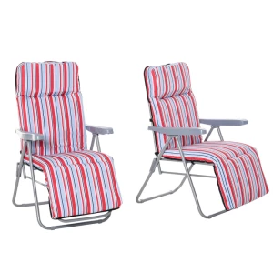  Set Van 2 Ligstoelen Met Kussens, Opvouwbaar, Ligstoel, 5 Niveaus Verstelbare Rugleuning, Tuinligstoel, Tuinmeubelset, Staal, Polyester, Rood, 60 X 75 X 65-102 Cm 1