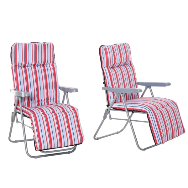 Set Van 2 Ligstoelen Met Kussens, Opvouwbaar, Ligstoel, 5 Niveaus Verstelbare Rugleuning, Tuinligstoel, Tuinmeubelset, Staal, Polyester, Rood, 60 X 75 X 65-102 Cm 1