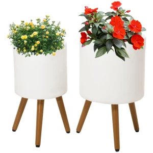  Set Van 2 Plantenstandaards, Weerbestendig, Afneembare Poten, 31cm X 31cm X 55cm, Zwart 1