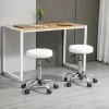  Set Van 2 Rollende Krukken, Draaibare Krukken Met Wielen, Werkkrukken, In Hoogte Verstelbaar, Draaibaar, Salonkrukken, Salonstoelen, Imitatieleer, Wit, Ø35,5 X 48-63H Cm 2