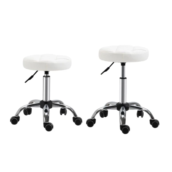  Set Van 2 Rollende Krukken, Draaibare Krukken Met Wielen, Werkkrukken, In Hoogte Verstelbaar, Draaibaar, Salonkrukken, Salonstoelen, Imitatieleer, Wit, Ø35,5 X 48-63H Cm 11