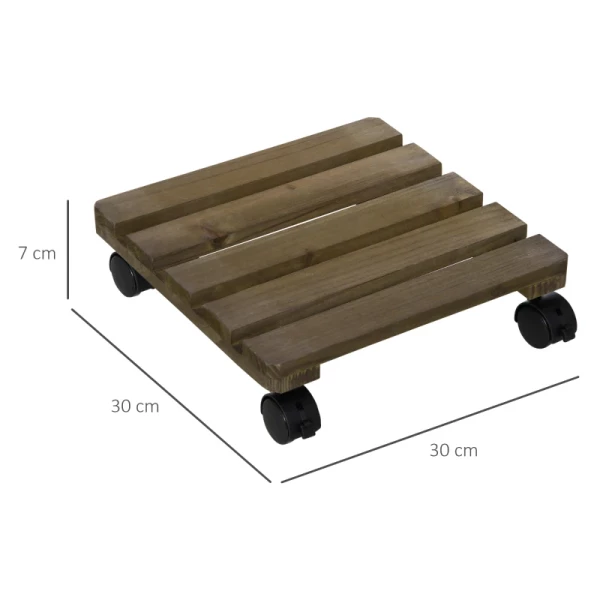  Set Van 2 Rollende Plantenstandaards Massief Hout 4 Zwenkwielen Met Rem 30cm X 30cm X 7cm Bruin + Zwart 3