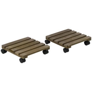  Set Van 2 Rollende Plantenstandaards Massief Hout 4 Zwenkwielen Met Rem 30cm X 30cm X 7cm Bruin + Zwart 1