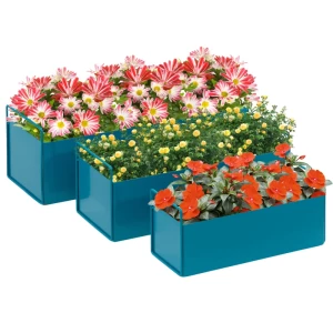  Set Van 3 Kleurrijke Plantenbakken Weerbestendig 2 Handvatten 55cm X 20cm X 19cm Blauw 1