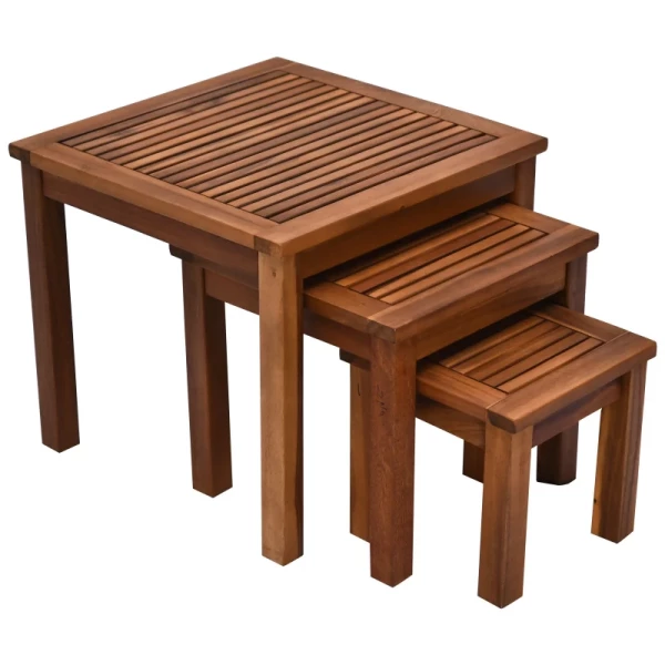 Set Van 3 Salontafel, Stapeltafel, Tuinbijzettafel, Salontafel, Acacia, Naturel, 50 X 50 X 45 Cm / 39 X 39 X 36 Cm / 28 X 28 X 27,5 Cm 1