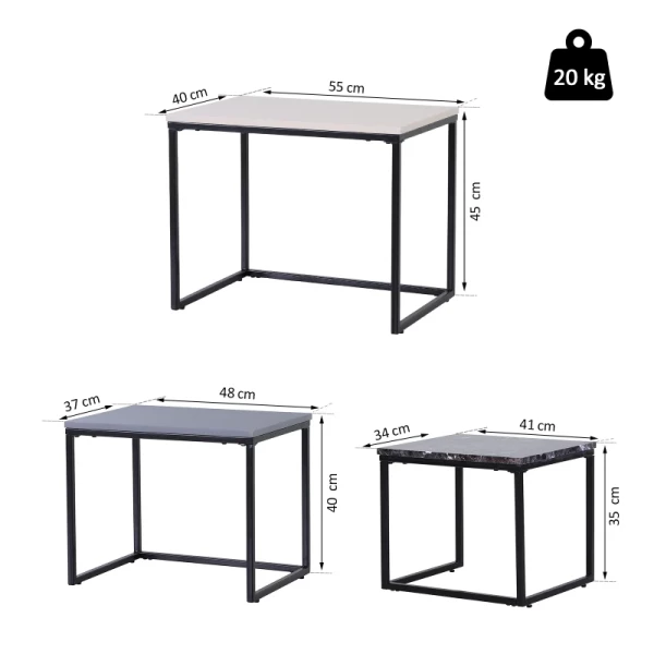 ® Set Van 3 Salontafels, Nesttafels, Bijzettafels, Metalen Onderstel, MDF, 3 Kleuren, 55 X 40 X 45 Cm/48 X 37 X 40 Cm/41 X 34 X 35 Cm 3