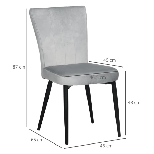  Set Van 4 Eetkamerstoelen, Accentstoelen Voor Keukens En Eetkamers, Stoelenset, Velourslook, Lichtgrijs + Zwart 3