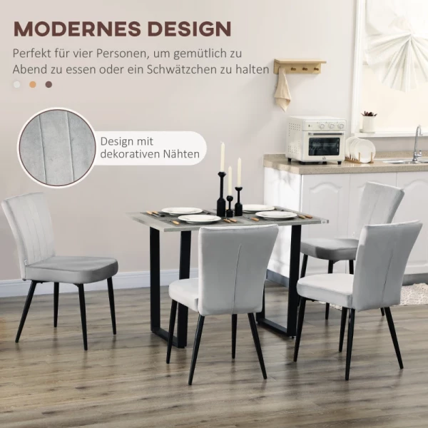  Set Van 4 Eetkamerstoelen, Accentstoelen Voor Keukens En Eetkamers, Stoelenset, Velourslook, Lichtgrijs + Zwart 4