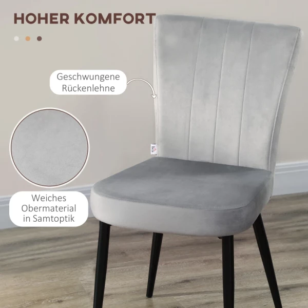  Set Van 4 Eetkamerstoelen, Accentstoelen Voor Keukens En Eetkamers, Stoelenset, Velourslook, Lichtgrijs + Zwart 5