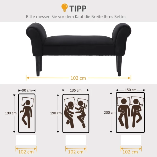  Slaapkamerbank Bedbank Gestoffeerde Bank MDF-schuim Zwart 102 X 31 X 51 Cm 5