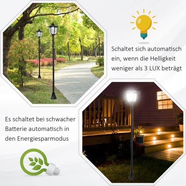  Solar LED Tuinlantaarn, Lantaarn, Tuinlamp, 30/60 Lumen, Kunststof, Zwart Ø26,5 X 177 Cm 7