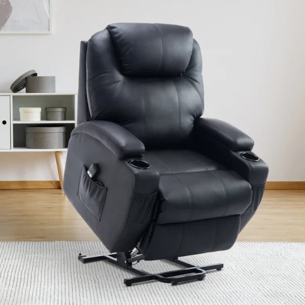  Sta-fauteuil TV-fauteuil Met Opbergtas Fauteuil Met Sta-op-hulp Relaxfauteuil Verstelbare Hoek Afstandsbediening Kunstleer Foam Metalen Frame Zwart 84 X 92 X 109 Cm 2