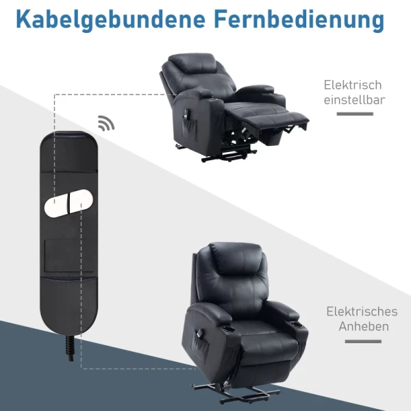  Sta-fauteuil TV-fauteuil Met Opbergtas Fauteuil Met Sta-op-hulp Relaxfauteuil Verstelbare Hoek Afstandsbediening Kunstleer Foam Metalen Frame Zwart 84 X 92 X 109 Cm 7
