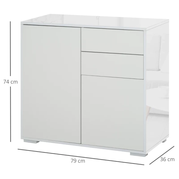  Staande Kast Opbergkast Multifunctionele Kast Archiefkast Ladekast 2 Lades 2 Deuren E1 Spaanplaat Wit 79 X 36 X 74 Cm 3