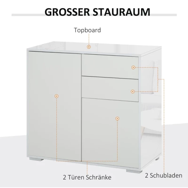  Staande Kast Opbergkast Multifunctionele Kast Archiefkast Ladekast 2 Lades 2 Deuren E1 Spaanplaat Wit 79 X 36 X 74 Cm 4