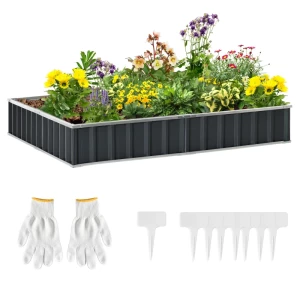  Stalen Verhoogd Bloembed Doe-het-zelf Tuinbed Met T-vorm Plantenborden Handschoenen Plantenbed Kruidenbed Bloementrap Voor Balkon Tuin Donkergrijs 258 X 90 X 30 Cm 1