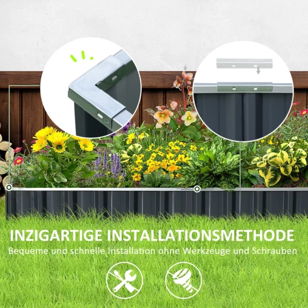  Stalen Verhoogd Bloembed Doe-het-zelf Tuinbed Met T-vorm Plantenborden Handschoenen Plantenbed Kruidenbed Bloementrap Voor Balkon Tuin Donkergrijs 258 X 90 X 30 Cm 5