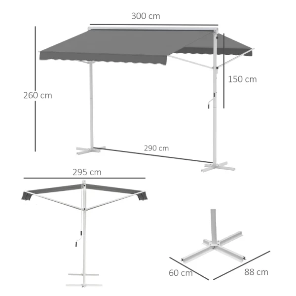  Standluifel Tuinluifel Met Knikarm Zwengel Patio Grijs 3x3m 3