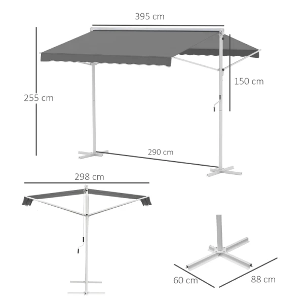  Standluifel Tuinluifel Met Knikarm Zwengel Patio Grijs 4x3m 3