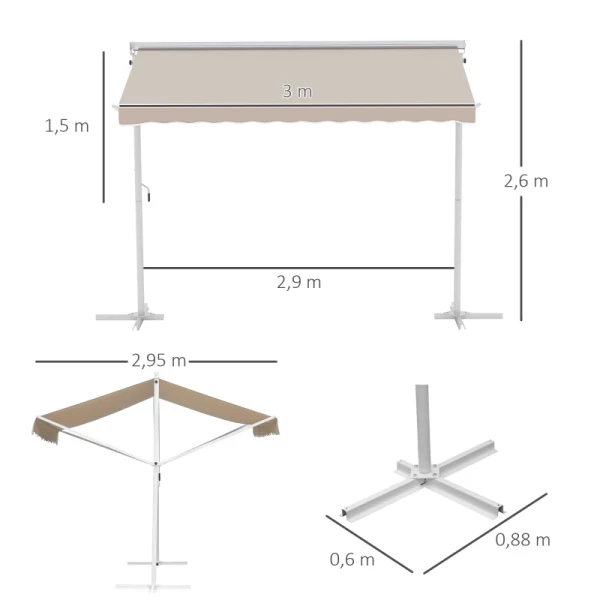  Standluifel Tuinluifel Met Knikarm Zwengel Terrasbeige 3x3m 3