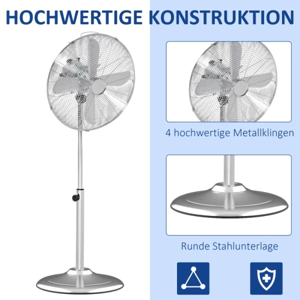  Statiefventilator 120 Cm, Ventilator, In Hoogte Verstelbare Ventilator, 3 Snelheden, Verstelbare Kantelhoek, Staal, Zilver 7