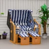  Strandstoel Dubbele Ligstoel Met Dak Dubbele Ligstoel Met Bekerhouders Chaise Longue 5-traps Rugleuning PE Rotan Blauw+wit 118 X 79 X 160 Cm 2