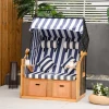  Strandstoel Dubbele Ligstoel Met Dak Dubbele Ligstoel Met Bekerhouders Chaise Longue 5-traps Rugleuning PE Rotan Blauw+wit 118 X 79 X 160 Cm 10