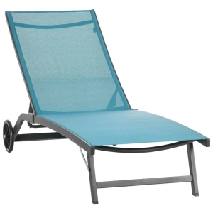  Sunlounger, In 5 Standen Verstelbare Rugleuning, Ademende Stof, Aluminium Frame, Blauw, 195 X 66 X 34 Cm 1