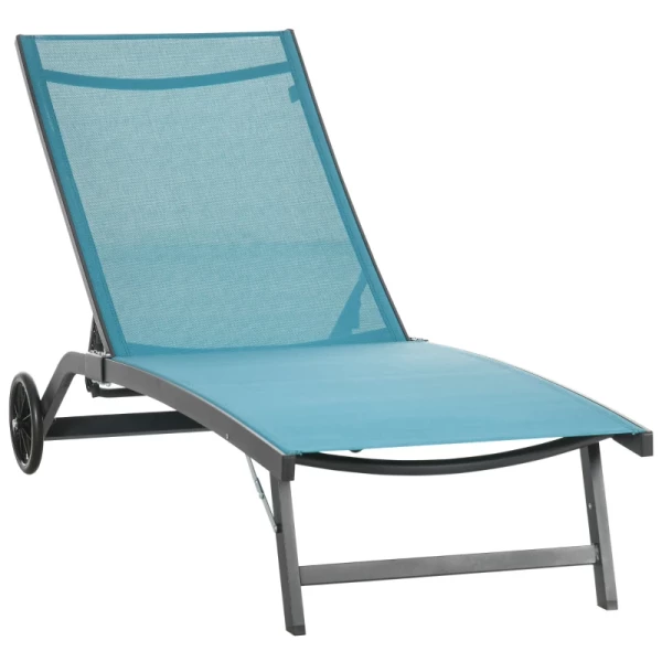 Sunlounger, In 5 Standen Verstelbare Rugleuning, Ademende Stof, Aluminium Frame, Blauw, 195 X 66 X 34 Cm 1