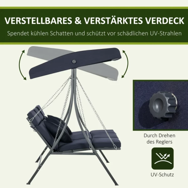 Swing Chair Voor 3 Personen, Verstelbare Zonnekap, Tot 270 Kg, Donkerblauw, 198 X 118 X 168 Cm 4