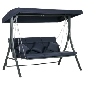  Swing Chair Voor 3 Personen, Verstelbare Zonnekap, Tot 270 Kg, Donkerblauw, 198 X 118 X 168 Cm 1