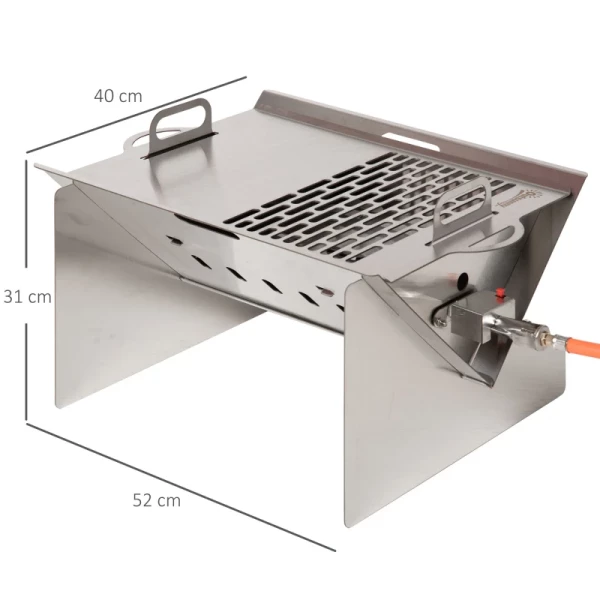  Tafelgrill Gasbarbecue BBQ Verwijderbare Houtskool Campinggrill Met Grillnet Slang Klein Buitentafel Gasgrill Picknick RVS Zilver 52 X 40 X 31 Cm 3