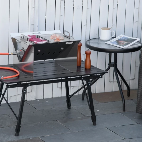  Tafelgrill Gasbarbecue BBQ Verwijderbare Houtskool Campinggrill Met Grillnet Slang Klein Buitentafel Gasgrill Picknick RVS Zilver 52 X 40 X 31 Cm 9