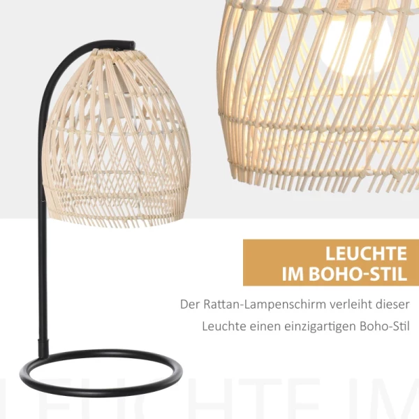  Tafellamp In Boho-stijl, Snoer Van 1,5 M, Lampenkap Van Rotan, 20 Cm X 20 Cm X 41 Cm, Zwart + Naturel 4