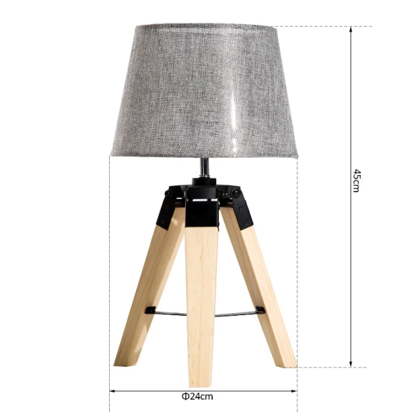  Tafellamp Tafellamp Bedlamp E27 Linnen Look, Grenen + Polyester, 24x24x45cm (grijs) 3