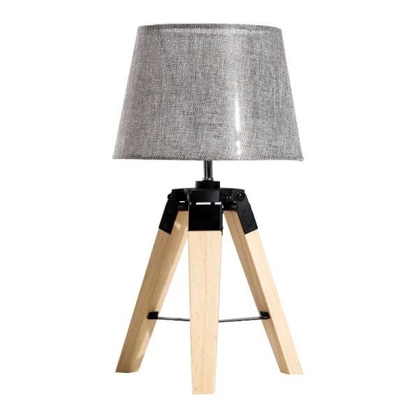 Tafellamp Tafellamp Bedlamp E27 Linnen Look, Grenen + Polyester, 24x24x45cm (grijs) 1